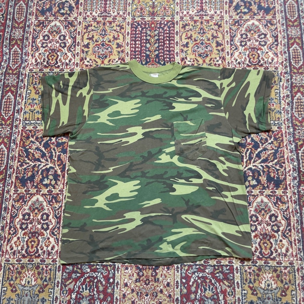 VTG 80s 90s Ranger Camo Pocket T-Shirt XL Single Stitch USA Green Woodland XL